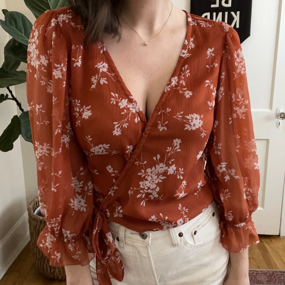 Abercrombie Orange & White Floral Wrap Top
